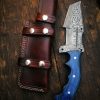Handmade Damascus Tracker Knife 11 inch with ladder pattern blade and blue pakkawood handle – Damascus Edges